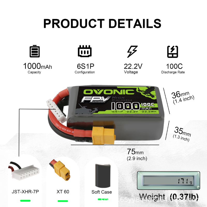 2Pcs OVONIC 1000mAh 100C 22.2V - огляд і ціна Drone Power Bank